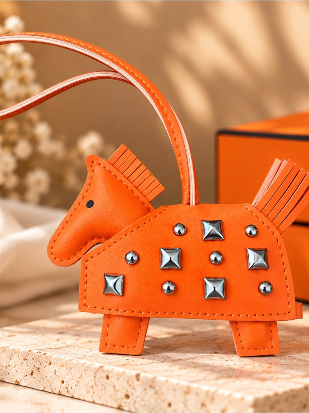 NWOT Orange Horse Bag Charm Studded Purse Charm